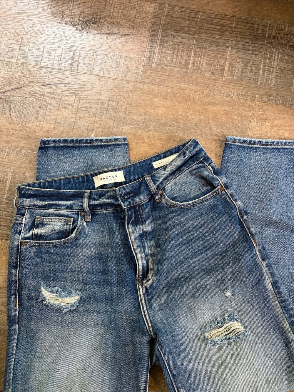 PacSun Women's Light-Medium Blue Distressed Mom Jeans